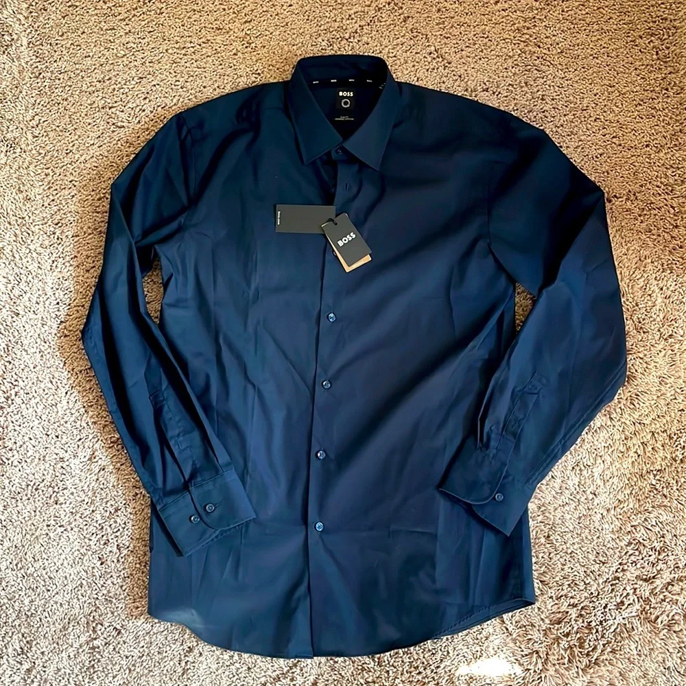 Dark navy Boss Hugo Boss slim dress shirt size 16.5 - Picture 1 of 4